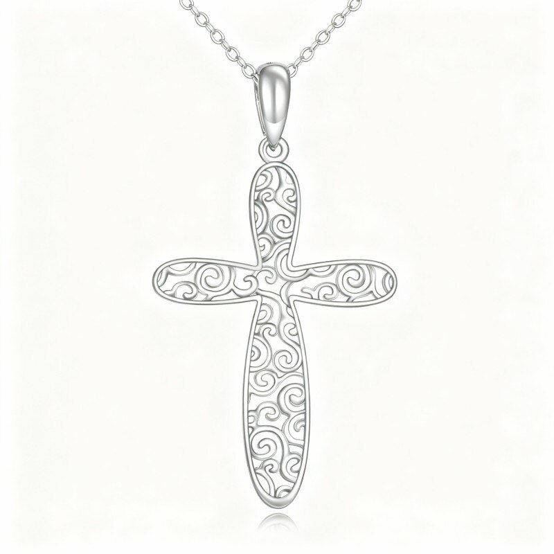 9K White Gold Cross Pendant Necklace-16