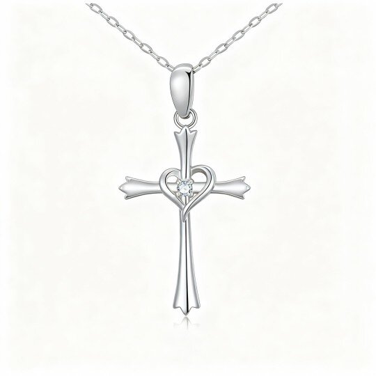 Colar com pendente de cruz em ouro branco 10K e zircónias cúbicas