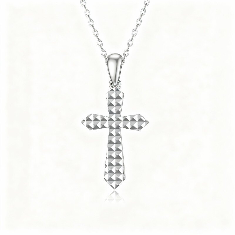 14K White Gold Cross Pendant Necklace-1