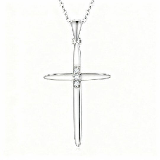 Collar con colgante de cruz de circonita cúbica en oro blanco de 10 quilates
