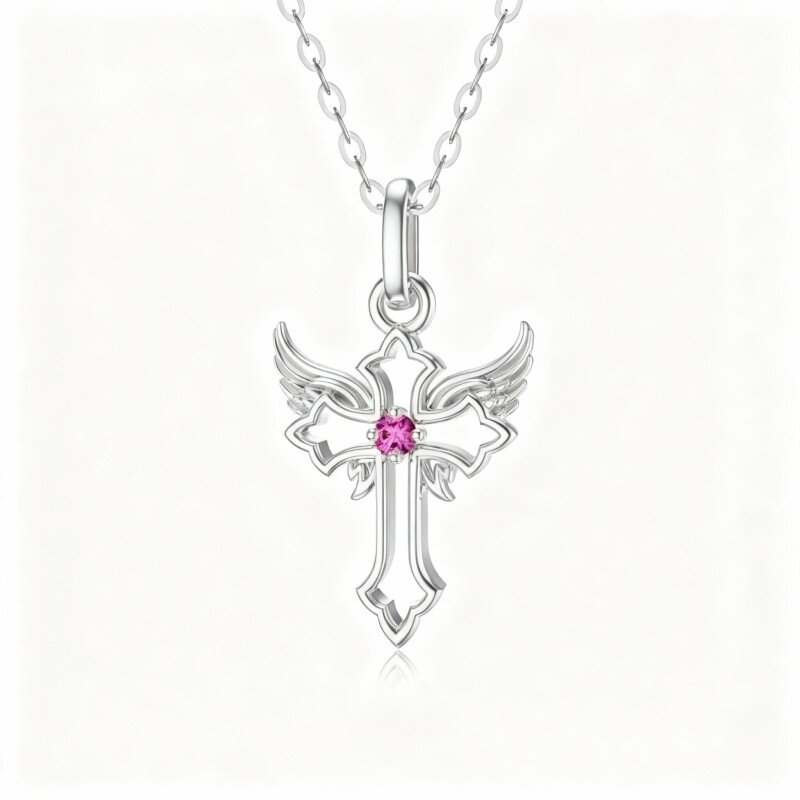 Collana con ciondolo a croce in oro bianco 10K e zirconi cubici-17