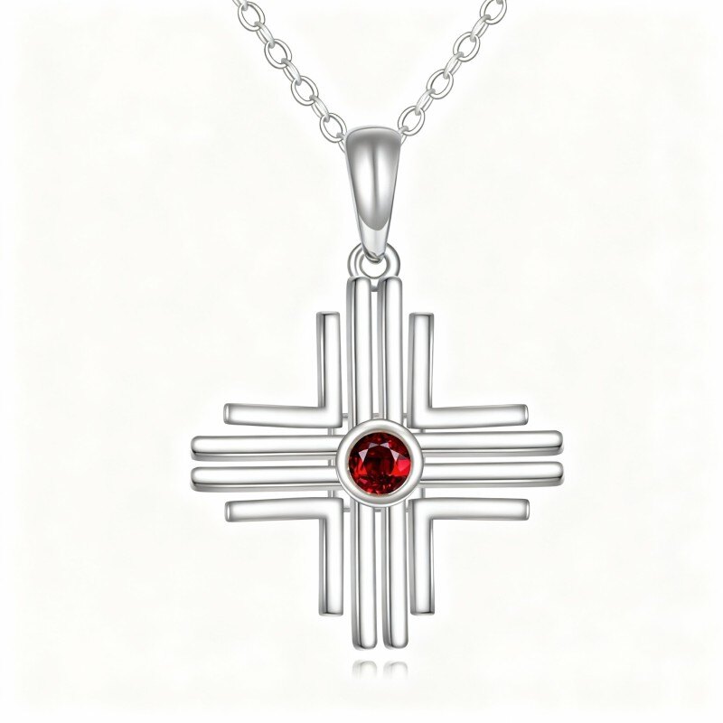 Collier pendentif croix en or blanc 10 carats et zirconiums cubiques-1