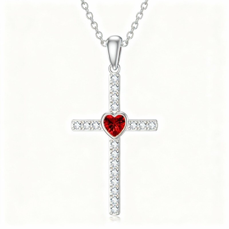 10K White Gold Cubic Zirconia Cross Pendant Necklace-1