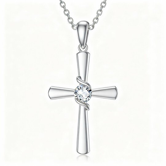 Collier pendentif croix en or blanc 10 carats et zirconiums cubiques