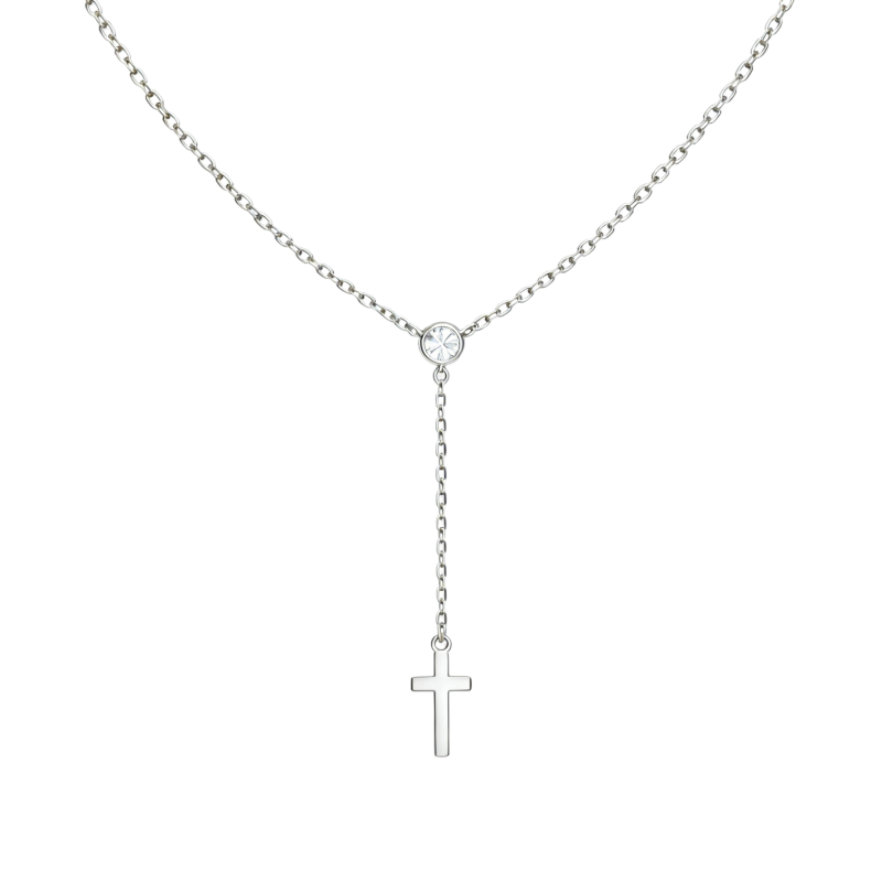Collier pendentif croix en platine plaqué or blanc et zircon cubique-1