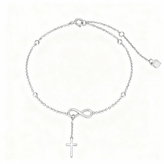 10K White Gold Cross Single Layer Charm Anklet