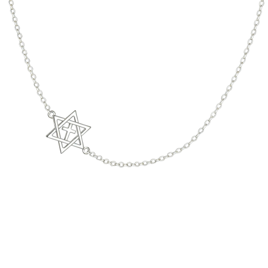 10K White Gold Cross & Star Of David Metal Choker Necklace