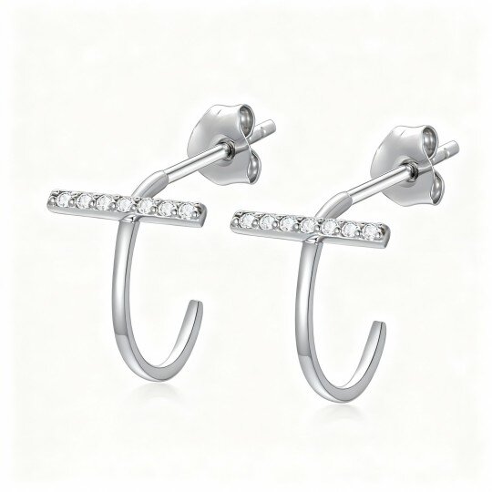 10K White Gold Cubic Zirconia Cross Stud Earrings