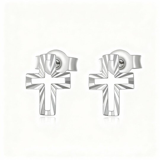 10K White Gold Cross Stud Earrings