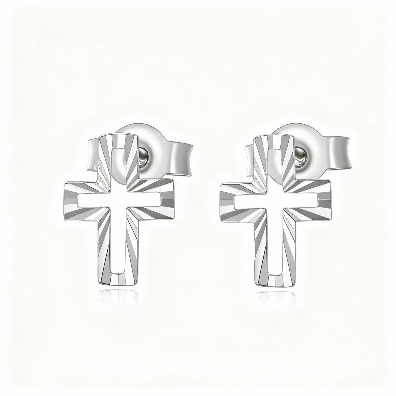 10K White Gold Cross Stud Earrings-20