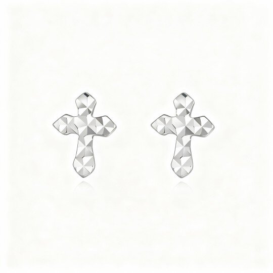 10K White Gold Cross Stud Earrings