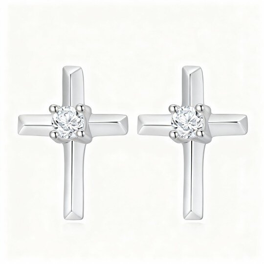 10K White Gold Cubic Zirconia Cross Stud Earrings