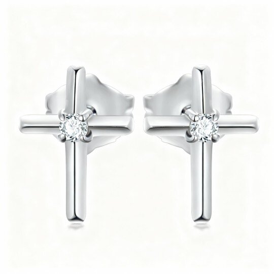 10K White Gold Cubic Zirconia Cross Stud Earrings