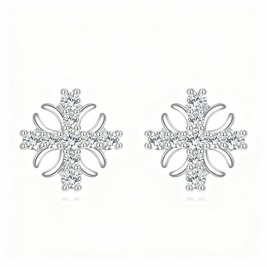 10K White Gold Cubic Zirconia Cross Stud Earrings