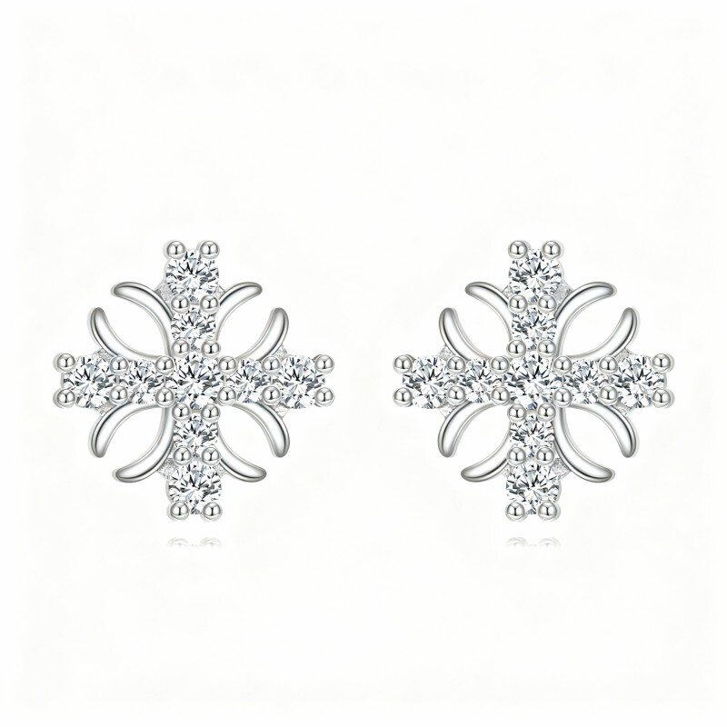 10K White Gold Cubic Zirconia Cross Stud Earrings-7