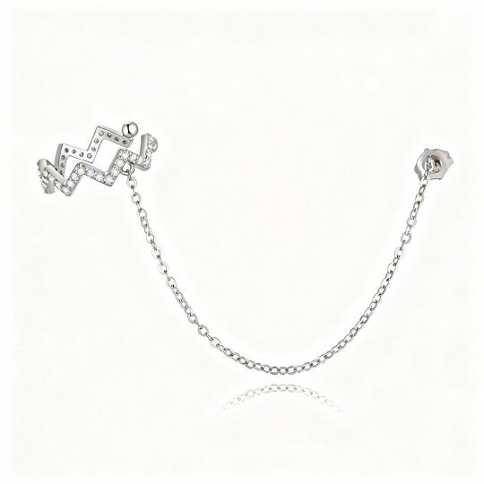 10K White Gold Cubic Zirconia Crown Cuff Earrings