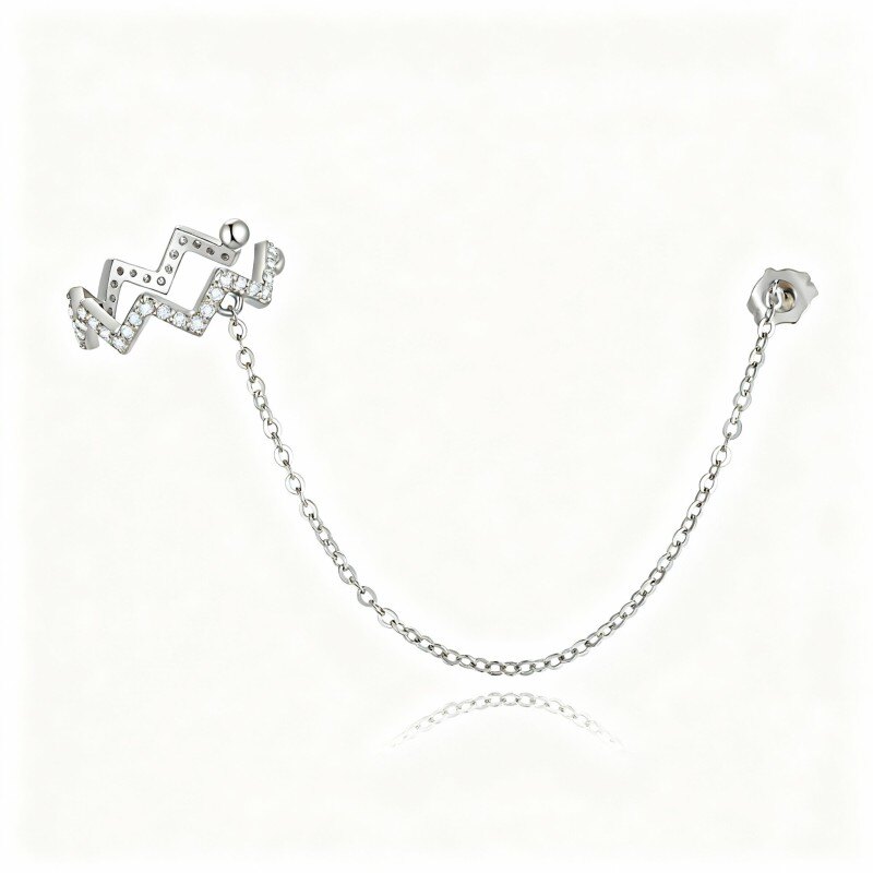 10K White Gold Cubic Zirconia Crown Cuff Earrings-12