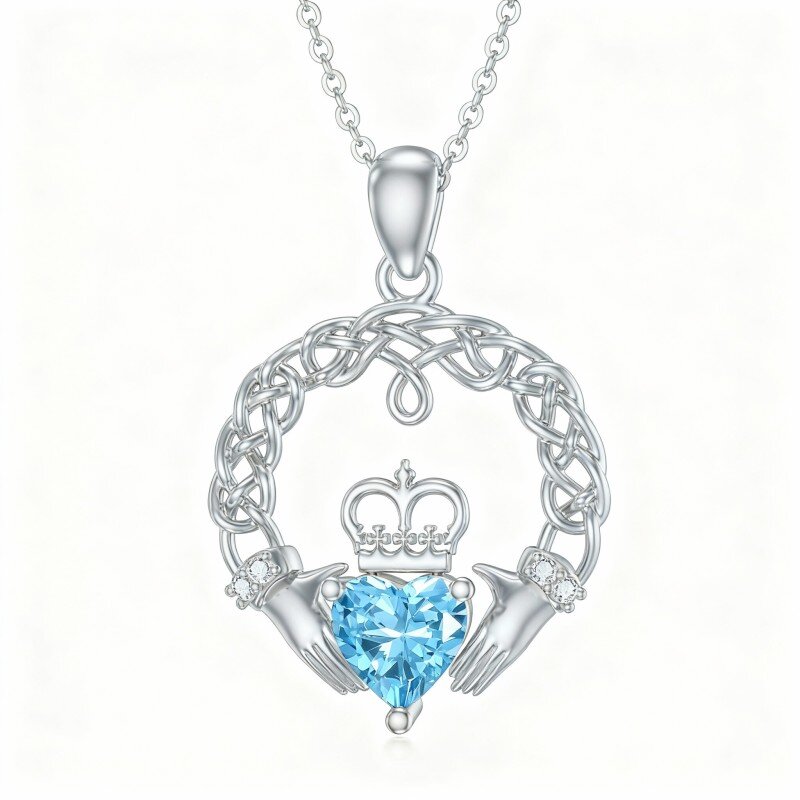 Colar com pendente de coroa em ouro branco 10K e zircónias cúbicas-5