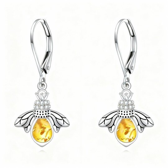 10K White Gold Crystal & Cubic Zirconia Bee Lever-back Earrings