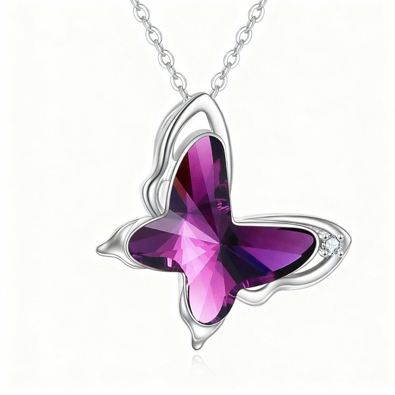 10K White Gold Crystal Butterfly Pendant Necklace-14