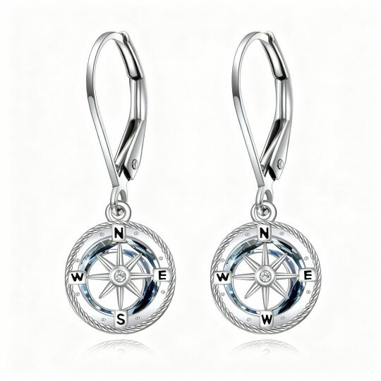 10K White Gold Crystal & Cubic Zirconia Compass Lever-back Earrings