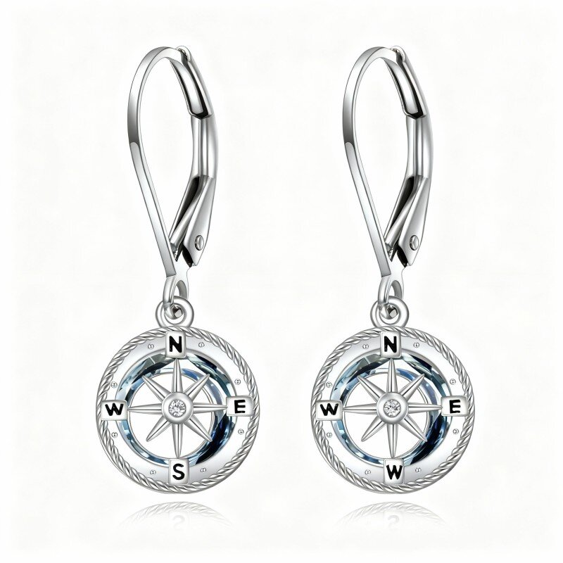 10K White Gold Crystal & Cubic Zirconia Compass Lever-back Earrings-9