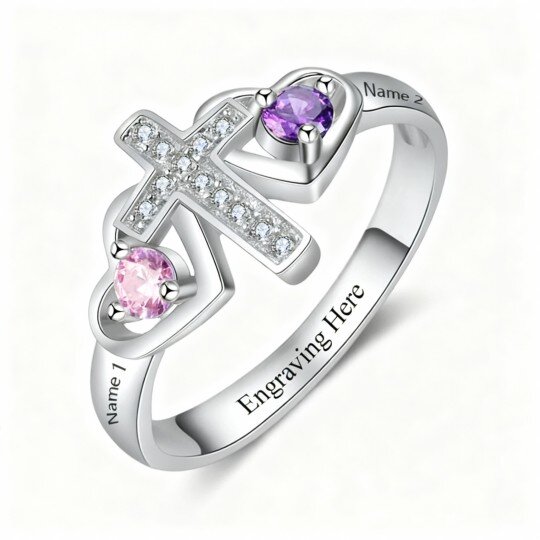 10K White Gold Crystal Cross Ring