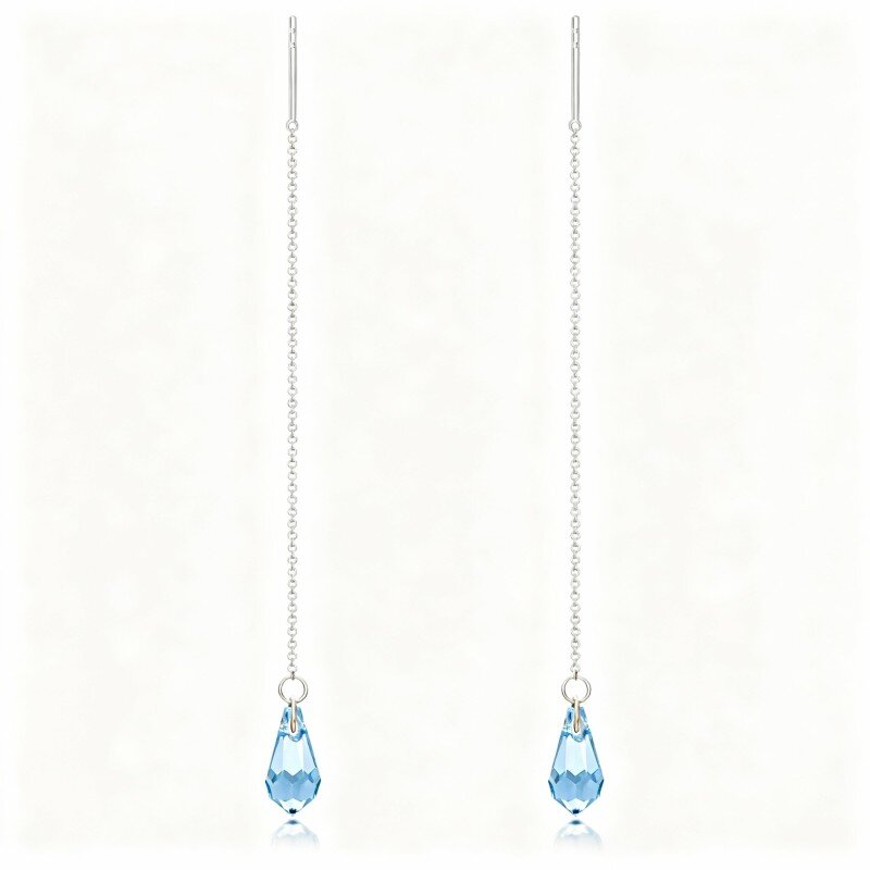 10K White Gold Crystal Drop Earrings-16