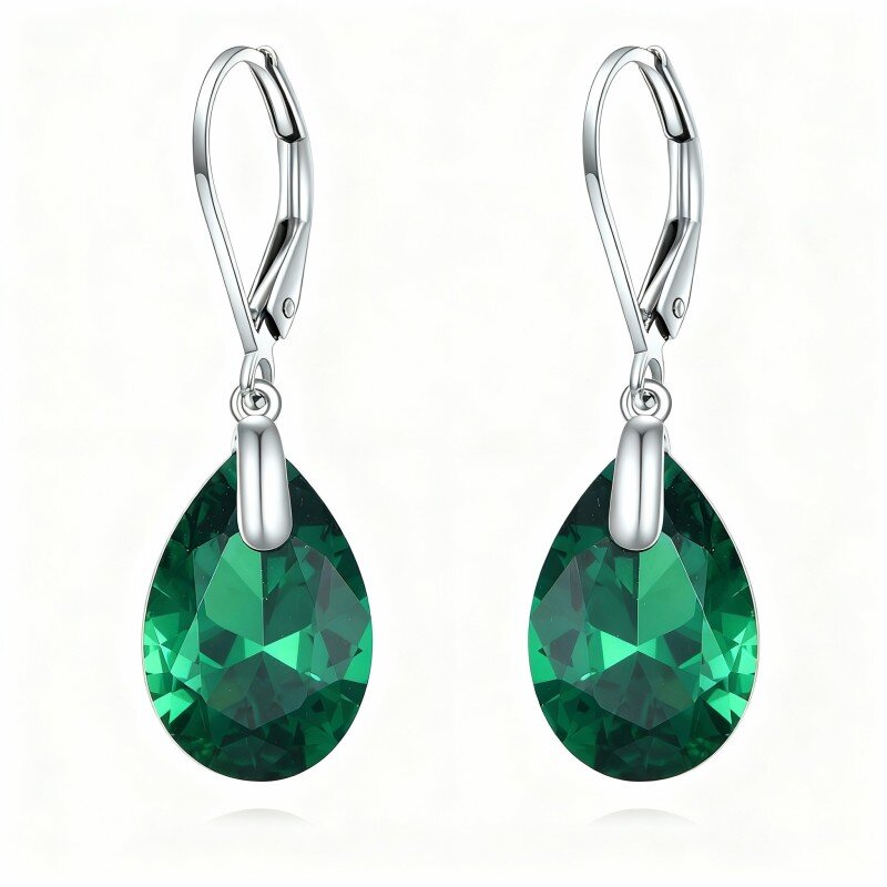 10K White Gold Crystal Drop Shape Drop Earrings-9