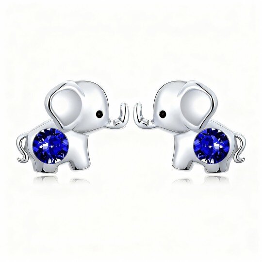 10K White Gold Crystal Elephant Stud Earrings