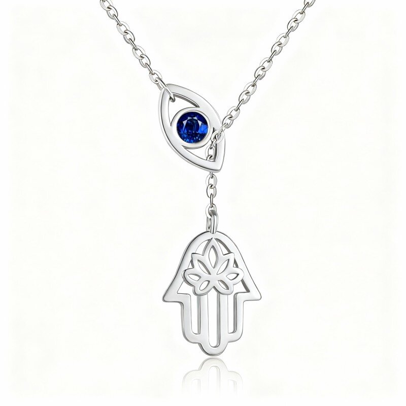 10K White Gold Crystal Evil Eye Adjustable Y Necklace-13