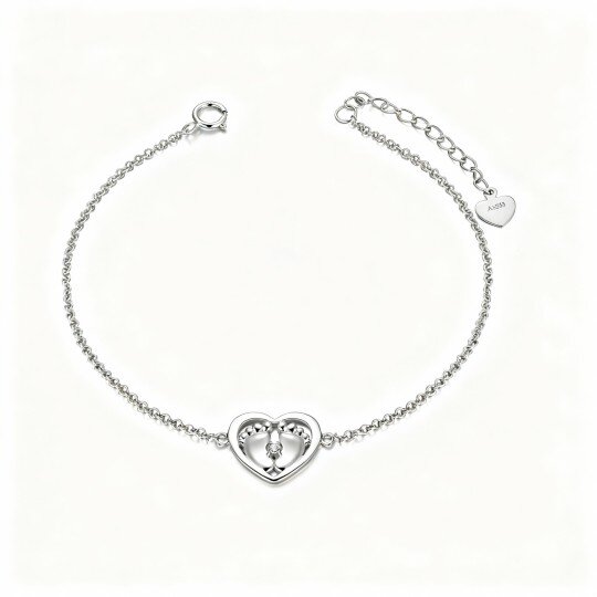10K White Gold Crystal Footprints & Heart Charm Bracelet