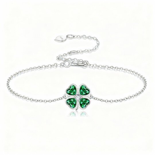 Pulseira com pendente trevo de quatro folhas em ouro branco de 10 quilates, cristal e zircónia cúbica