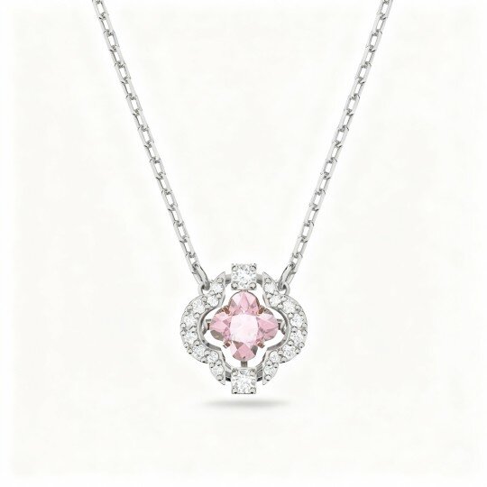 10K White Gold Crystal & Cubic Zirconia Four Leaf Clover Pendant Necklace