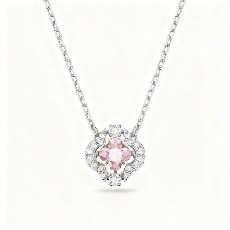 Colar com pendente trevo de quatro folhas em ouro branco de 10 quilates com cristais e zircónias cúbicas-15