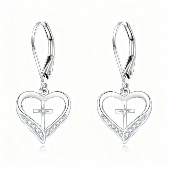 10K White Gold Crystal Heart Drop Earrings