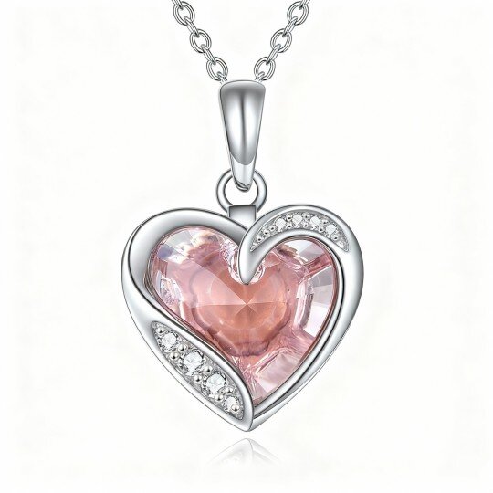 10K White Gold Crystal & Cubic Zirconia Heart Pendant Necklace
