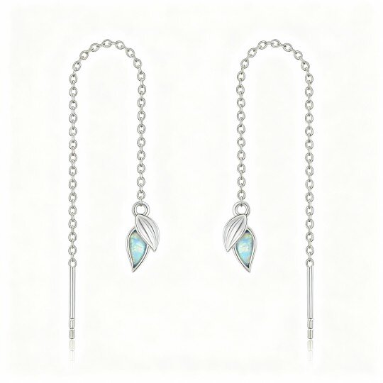 10K White Gold Crystal Leaves Drop Earrings