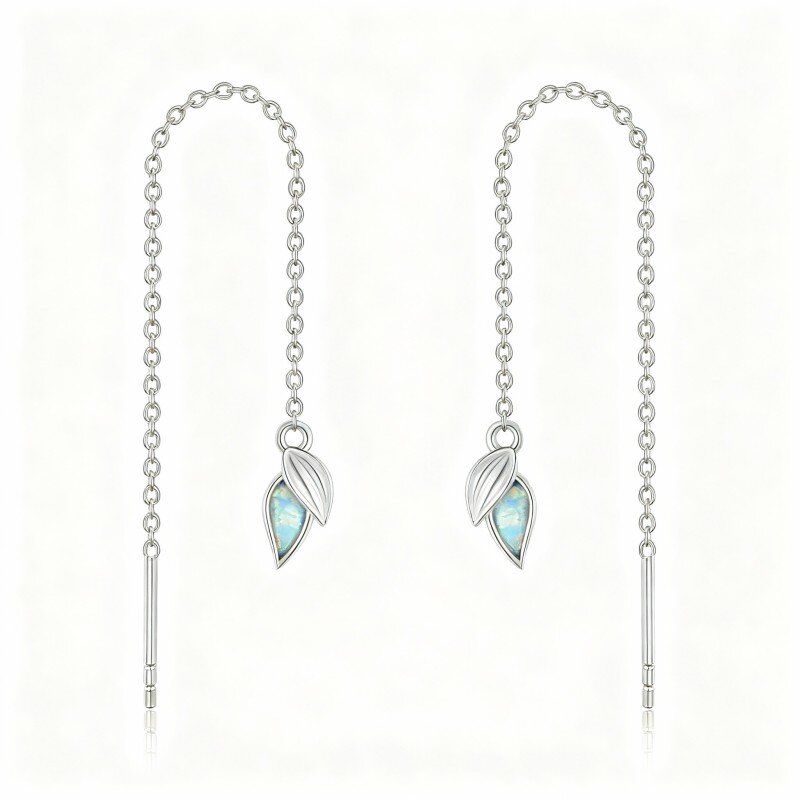 10K White Gold Crystal Leaves Drop Earrings-6