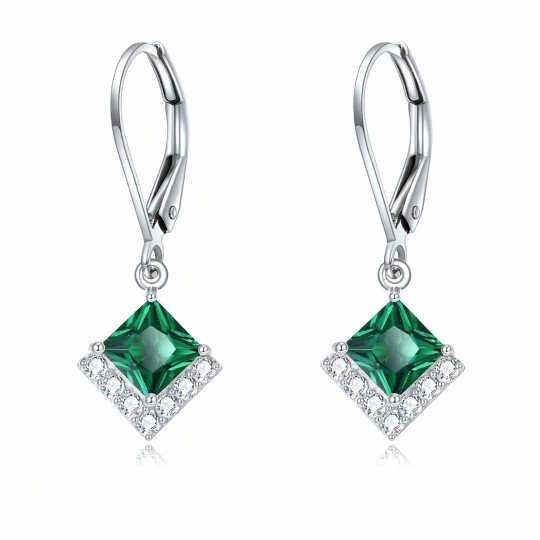 10K White Gold Crystal Lever-back Earrings