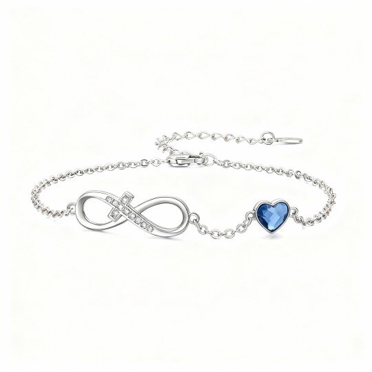 Bracciale con ciondolo a forma di croce, cuore e simbolo dell'infinito in oro bianco 10 carati, cristallo e moissanite