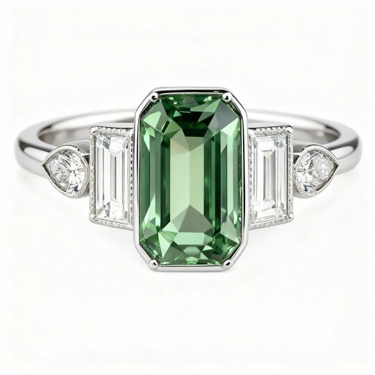 10K White Gold Crystal & Moissanite Square Engagement Ring