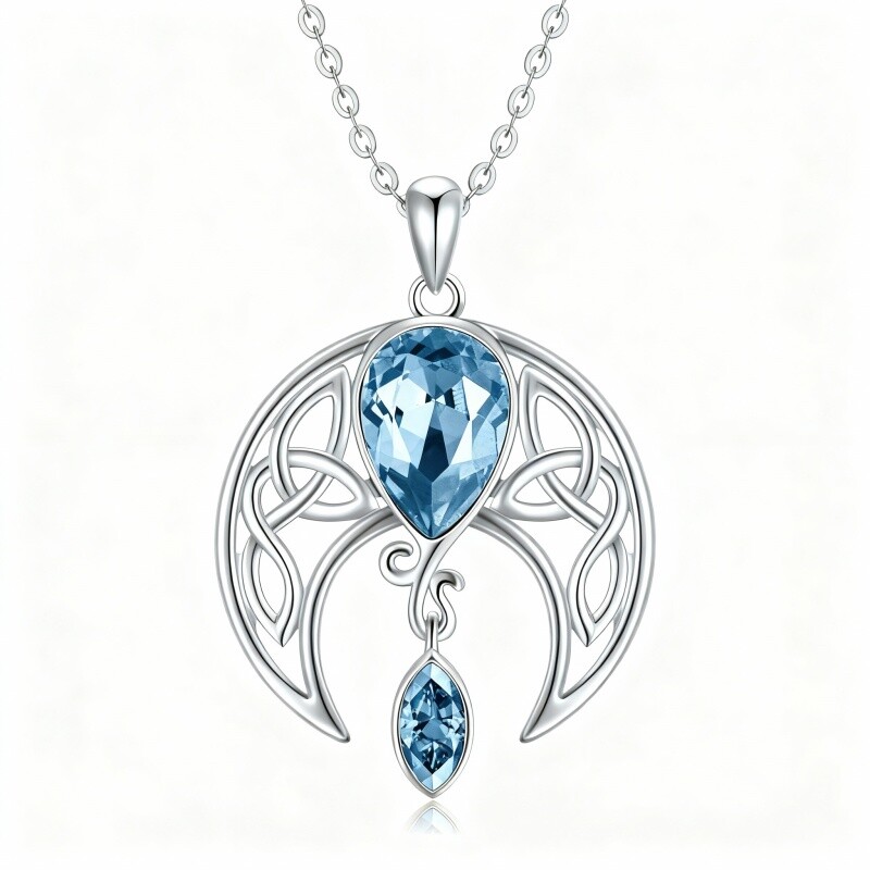 Colar com pendente de lua em ouro branco 10K e cristal-2