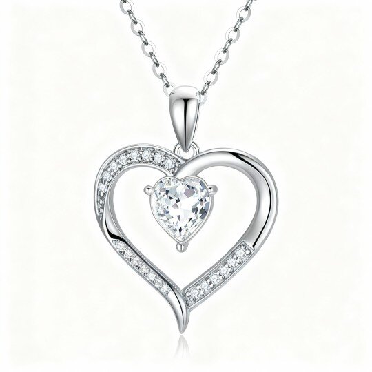10K White Gold Crystal Personalized Birthstone & Heart Pendant Necklace