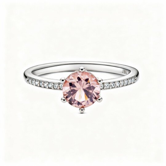 10K White Gold Crystal Personalized Engraving & Round Ring