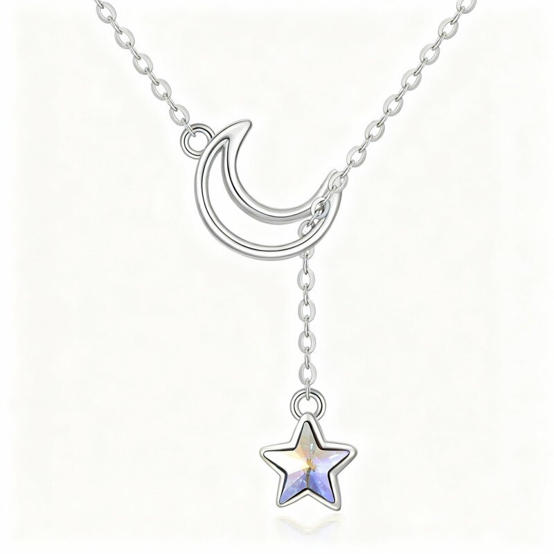 10K White Gold Crystal Star Adjustable Y Necklace-1