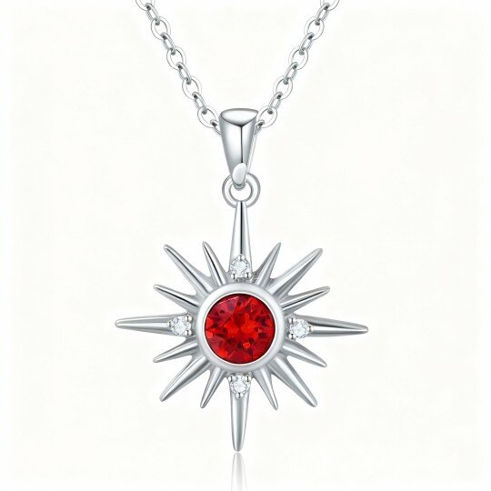 10K White Gold Crystal Sun Pendant Necklace