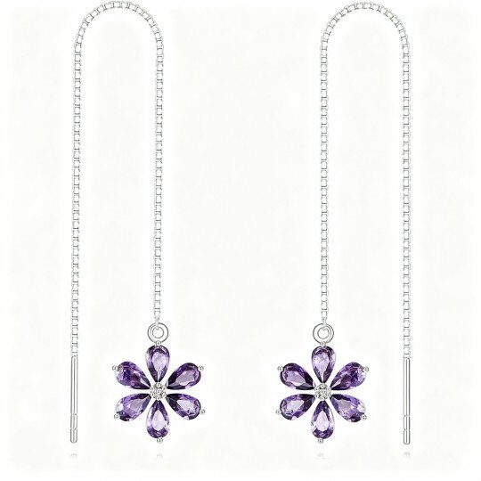 Brincos pendentes de flores silvestres em ouro branco 9K com cristais.