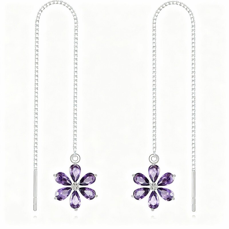 Boucles d'oreilles pendantes en or blanc 9 carats et cristal, ornées de fleurs sauvages-5