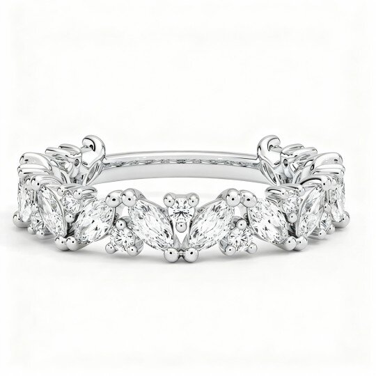 Anel de casamento em ouro branco de 9K com diamante de 1 quilate, lapidação redonda e marquise, criado em laboratório, com gravação personalizada, cor D, pureza VVS1 e classificação 3EX.